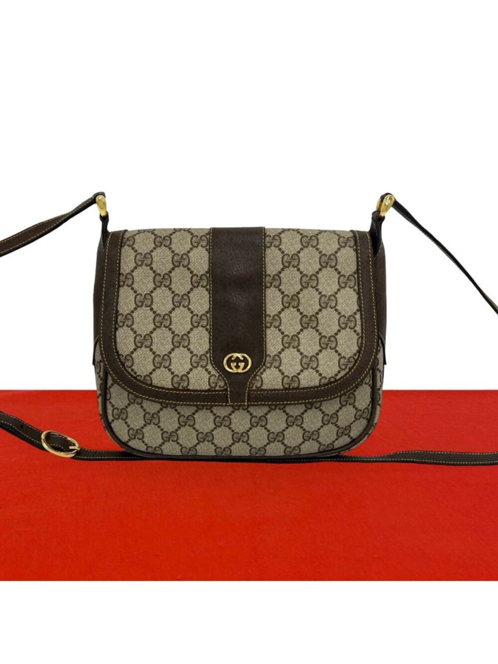 Gucci Vintage GG Logo Pattern Leather Mini Shoulder Bag Pochette Brown